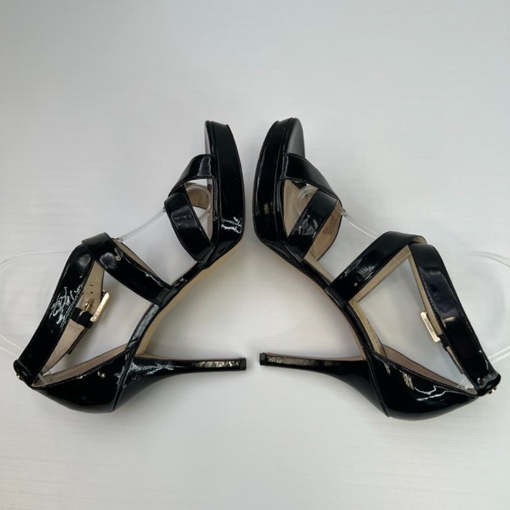Michael Kors Heel Women 9 Leather Ankle Strap High Shiny Logo Work Party Core Go - Picture 6 of 12